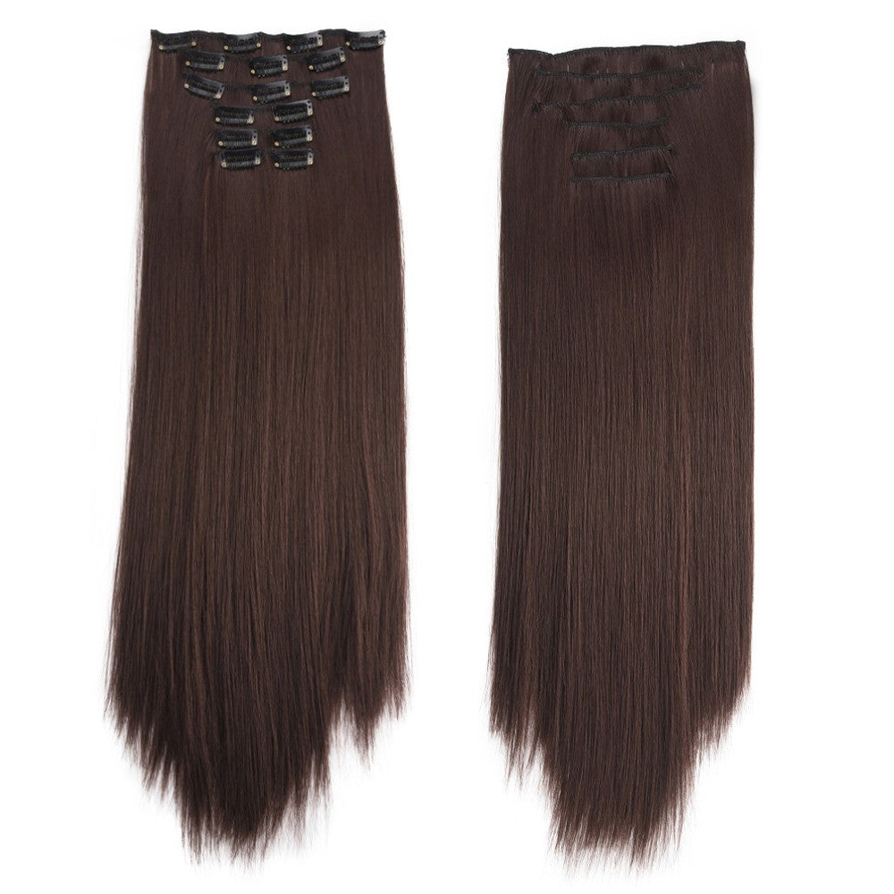 16 Clips in Hair Extensions 24Inchs Long Straight Hairstyle Synthetic Blonde Black Hairpieces Heat Resistant Fake Hair 6Pcs/Set