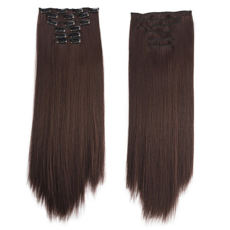 16 Clips in Hair Extensions 24Inchs Long Straight Hairstyle Synthetic Blonde Black Hairpieces Heat Resistant Fake Hair 6Pcs/Set