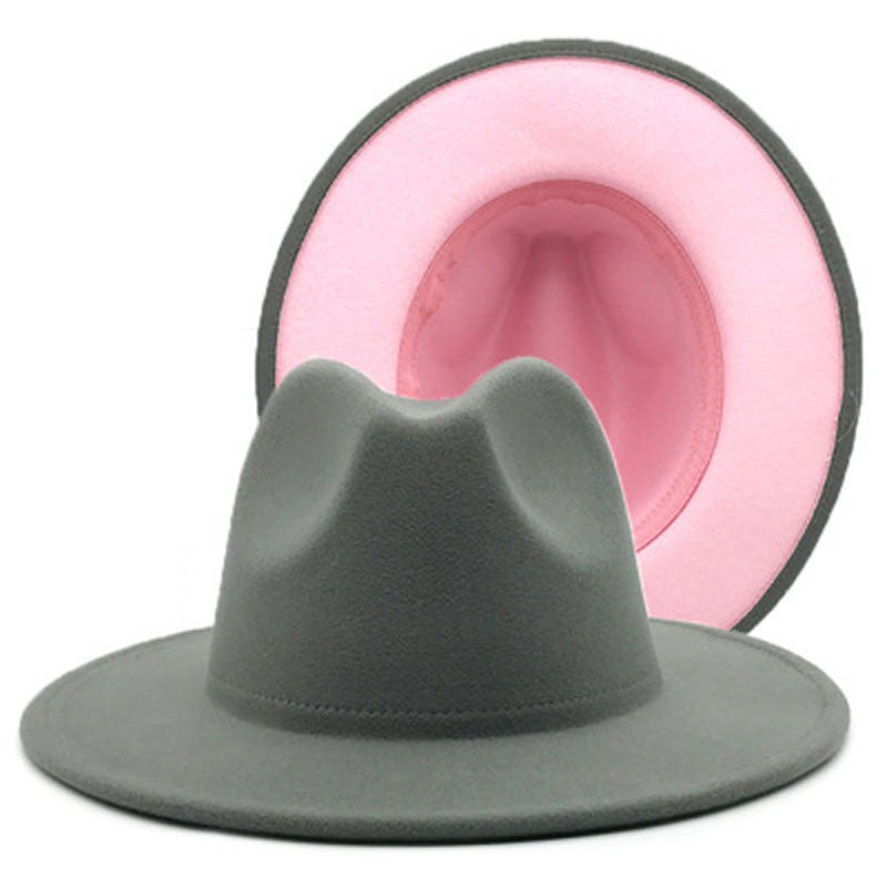 QBHAT Two-color Fedora Hat Women Men Wide Brim Felt Jazz Hat Ladies Party Top Cap Patchwork Chapeau Sombreros De Mujer 50 Colors