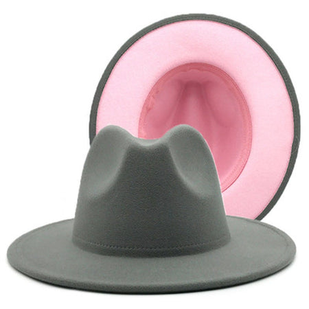 QBHAT Two-color Fedora Hat Women Men Wide Brim Felt Jazz Hat Ladies Party Top Cap Patchwork Chapeau Sombreros De Mujer 50 Colors