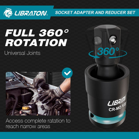 1/4" 3/8" 1/2" Impact Socket Adapters and Reducer, Includes Reducers, Universal Joints, Socket Adapter Extension, 20pcs