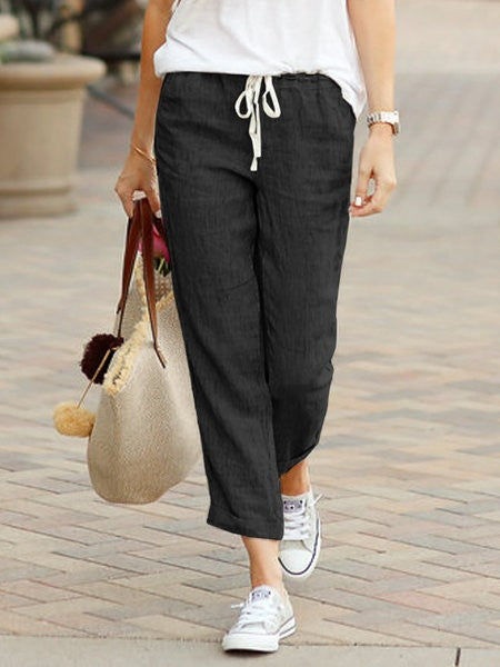 Elegant Solid Drawstring Straight Pants Fashion Autumn Cotton Women's Pants Y2K Casual Pants Female Loose Fashion Elegant Bottom
