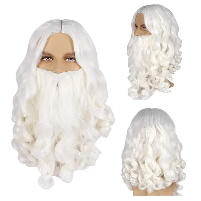 White Santa Claus Beard Wig Unisex Men Women Party Dress Up Accessories Christmas Cosplay Synthetic Wig Long Hair