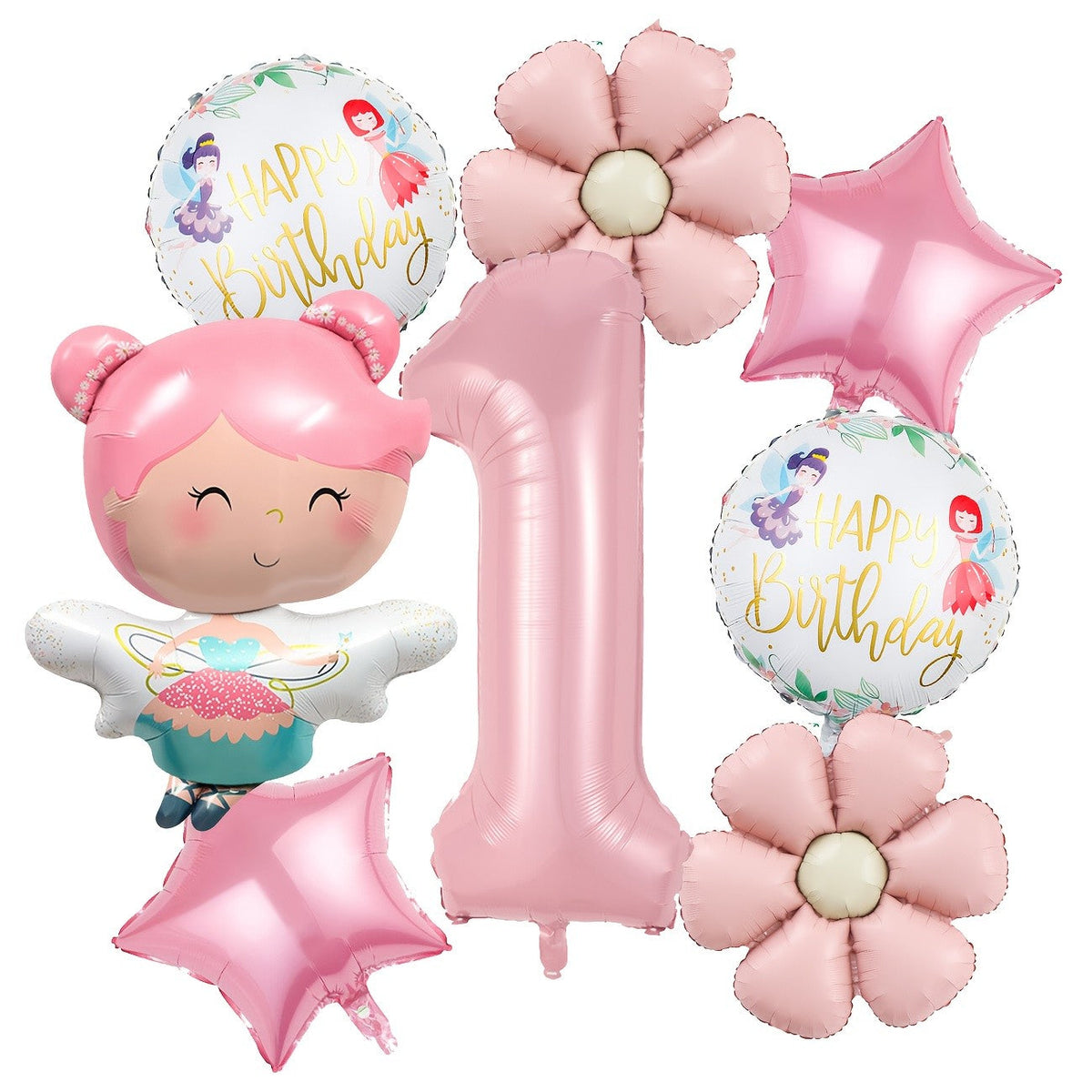 Cute Butterfly Fairy Theme Princess Birthday Foil Balloons Pink Wing Fairy Rainbow Balloons 4th Birthday Party Decorats