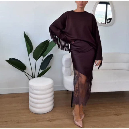 Sexy Lace Patchwork Long Skirt Women Elegant Fashion Solid Waist Cinched Mid-length Bottom Lady 2025 Party Daily Street Skirts