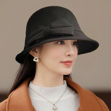 Elegant Brim Bowler Fedora Hats Church Bowler Cloche Hats Women Vintage Retro Hat Autumn Winter Warm Hat Wool Felt Bucket Cap