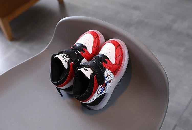 Disney Children's Sneakers Boys Girls Spiderman Led Light Sport Shoes Student Shoes Hook Anti-slip Kids Outdoor Basket Shoes