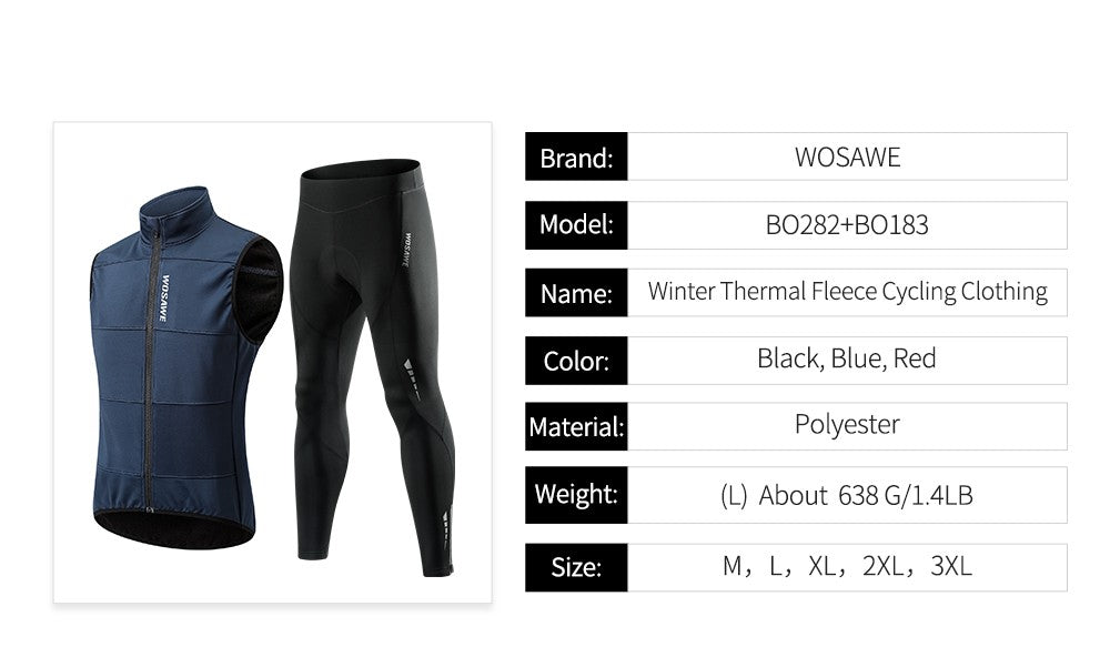 WOSAWE Cycling Jersey Set Winter Spring Vest Pants Sleeveless MTB Bicycle Clothing Warm Bike Jackets Thermal Fleece Suit