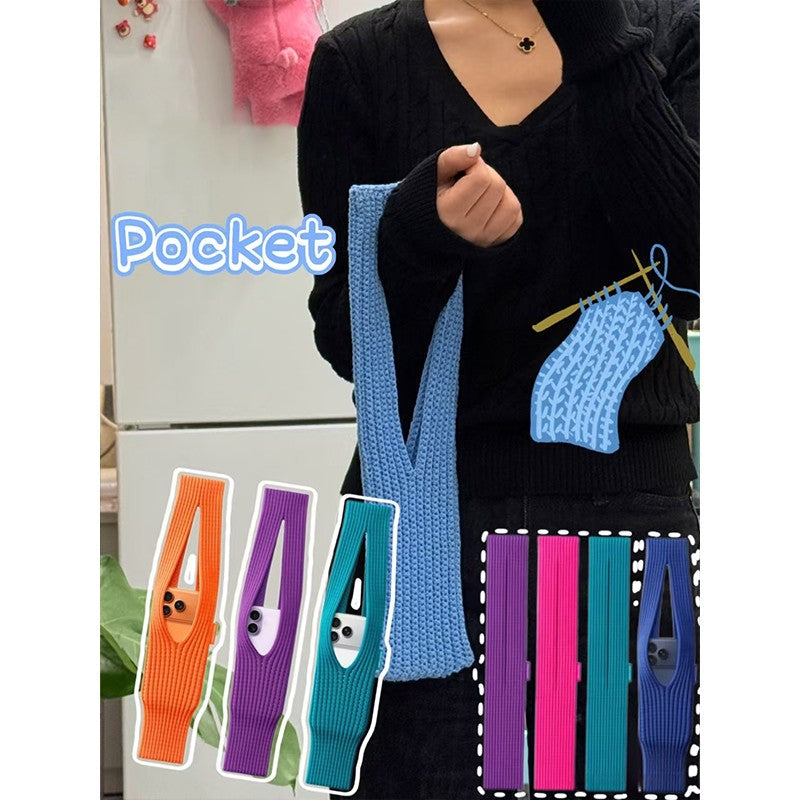 Knitted Phone Bag Scarf Style Unisex Crossbody Shoulder Phone Pouch Colorful Portable Slim Pocket Casual Phone Storage Accessory