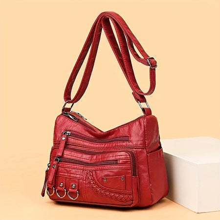 Vintage PU Crossbody Bag, Retro Multi Layer Shoulder Bag, Women's Fashion Handbag & Purse, Female Work Travel Messenger Bag