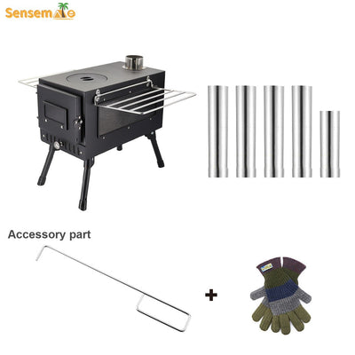 Folding Camping Wood Stove,Portable Tent Heater with 5-Section Detachable Chimney,Ice Fishing Firewood Burner,Outdoor Cook & BBQ