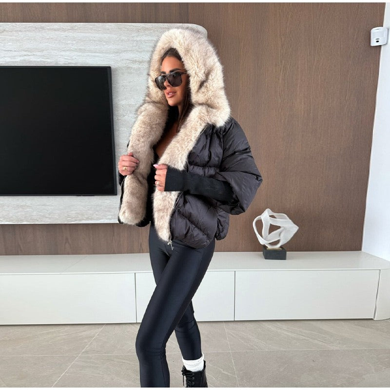 Vintage Women's Fur Coat Elegant Furs Collar Puffer Thicken Full Sleeve Jacket With Furs Female 2025 Autumn Winter Woman Coats