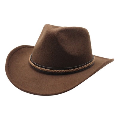 Classic Cowboy Hats for Women Men Retro Cowgirl Hats Wide Brim Felt Hats with Decorative Band