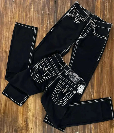 Vintage 2000s Buddha Embroidery Baggy Jeans Woman Gothic Streetwear Harajuku Ripped jeans for women Wide Leg Denim Pants