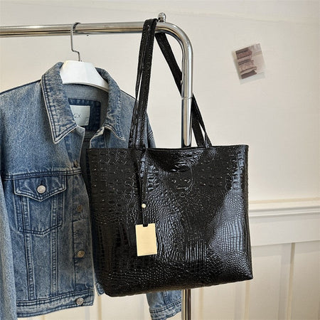 Fashion Casual Women Shoulder Bags Silver Gold Black Crocodile Handbag PU Leather Female Big Tote Bag Ladies Hand Bags Sac