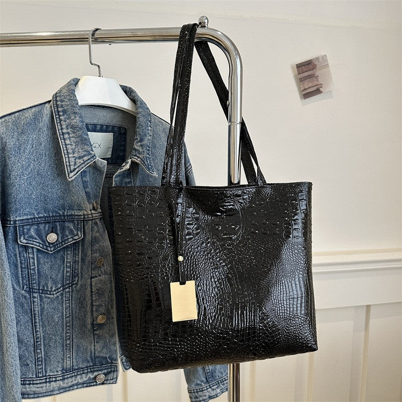 Fashion Casual Women Shoulder Bags Silver Gold Black Crocodile Handbag PU Leather Female Big Tote Bag Ladies Hand Bags Sac