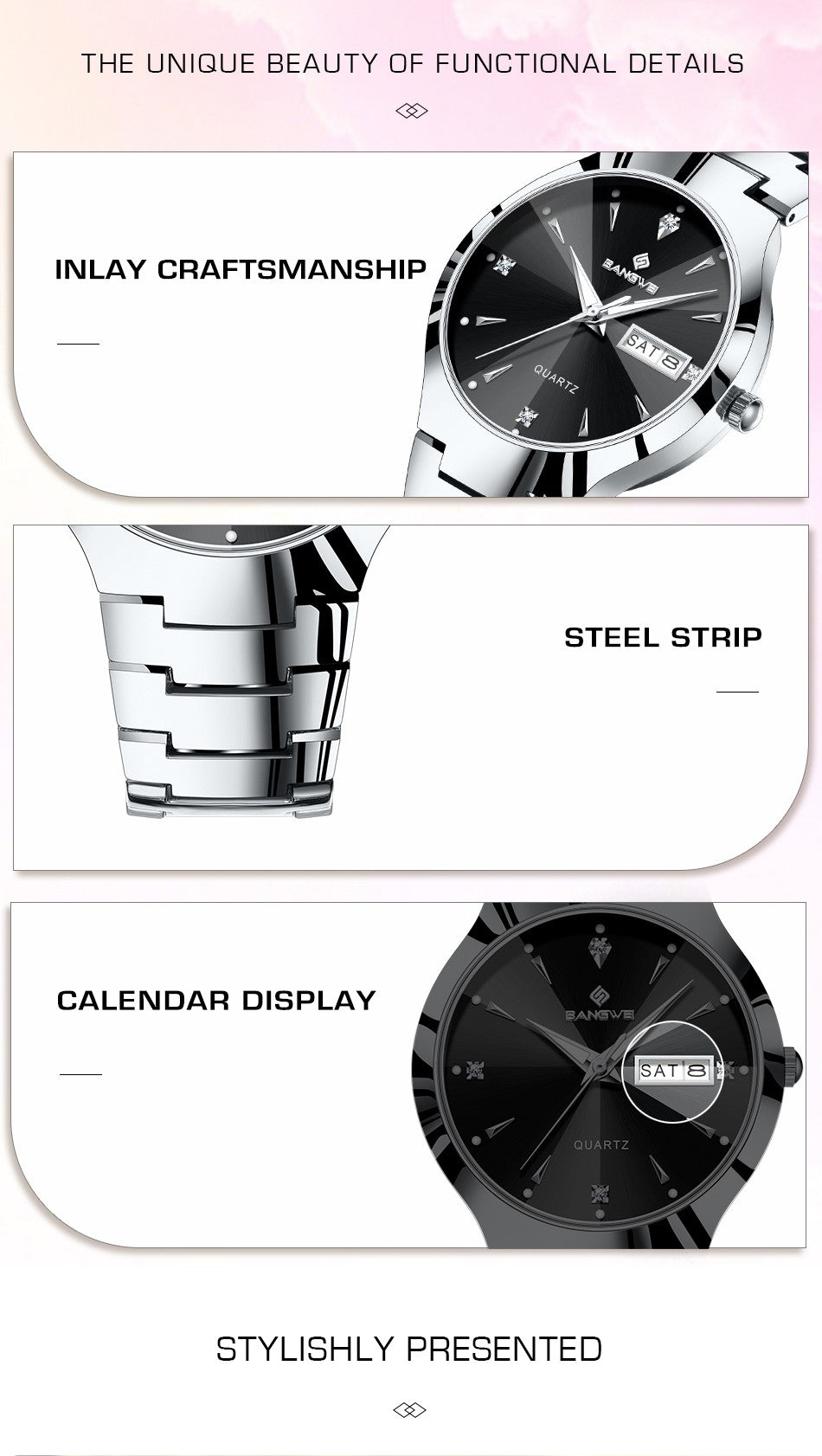 BANGWEI 2026 NEW Women's Watch Fashion Waterproof Luminous Elegant Weekly Calendar Exquisite women's quartz wrist watch reloj