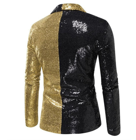 Shiny Gold Sequins Blazer for Men's New Slim Fitting Splicing Men's Suit Night Club Party DJ Stage Singer Dance Show Dress Homme