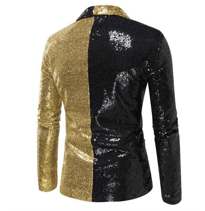 Shiny Gold Sequins Blazer for Men's New Slim Fitting Splicing Men's Suit Night Club Party DJ Stage Singer Dance Show Dress Homme