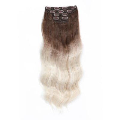 24Inch 61cm Body Wave Synthetic Wavy Blond 27/613 White Clip In Hair Extensions 4Pcs/lot 220g Heat Resistant Fiber