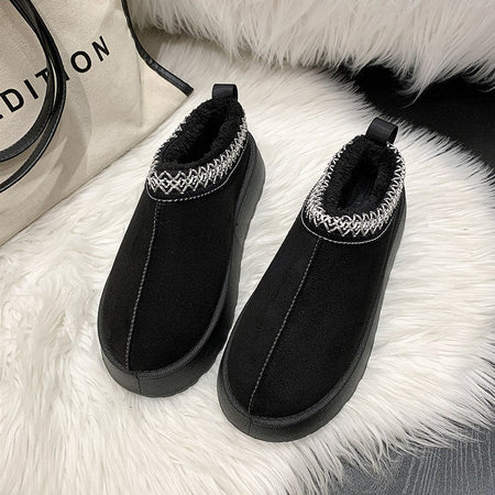 Snow Boots For Women 2024 Winter New Cashmere Warm Thick Soles Without Heel-covered Hair Half Slipper Cotton Shoes for Women