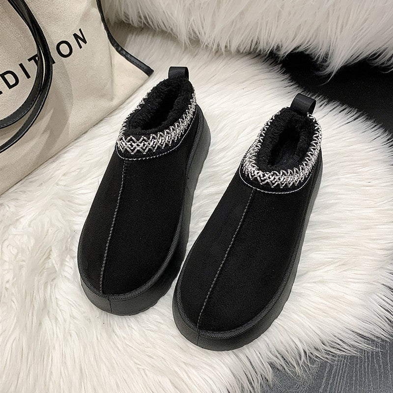 Snow Boots For Women 2024 Winter New Cashmere Warm Thick Soles Without Heel-covered Hair Half Slipper Cotton Shoes for Women