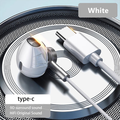 Wired Earphones USB Type C 3.5mm HiFi Headphones Bass Stereo With Volume Control Earbuds For Samsung Galaxy iPhone Huawei Xiaomi