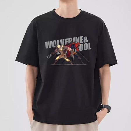 MINISO Deadpool Wolverine T Shirt Men Couple Combination Clothes Short Sleeve Collar Fashion T-shirt Man Cool Cotton Unisex Tops