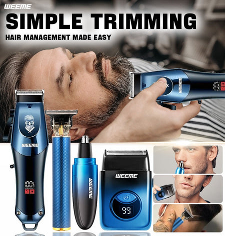 WEEME 4-in-1 Electric Hair Clipper Set for Men - Rechargeable Cordless Hair Trimmer Shaver Kit with Nose Ear Grooming Tools