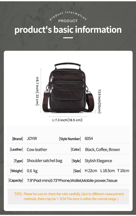 JOYIR Men Genuine Leather Crossbody Bags Messenger Bag for Male Trendy Shoulder Bags Casual Travel Sling Bag Handbags
