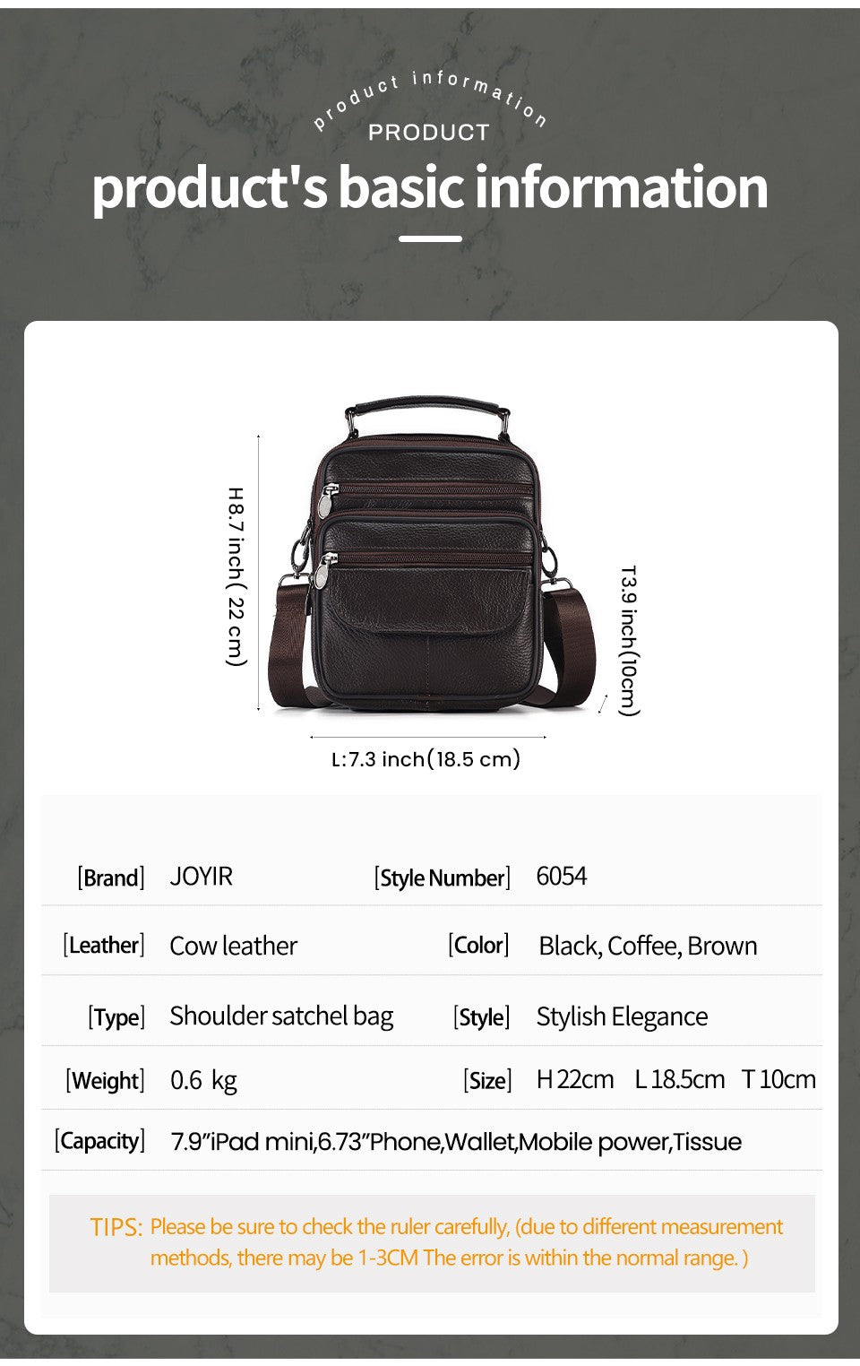 JOYIR Men Genuine Leather Crossbody Bags Messenger Bag for Male Trendy Shoulder Bags Casual Travel Sling Bag Handbags