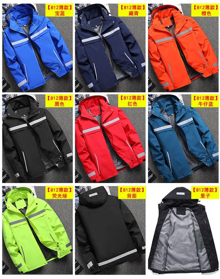 Lightweight Hooded Work Jacket, Waterproof Abrasion Resistant Reflective Outdoor Windbreaker