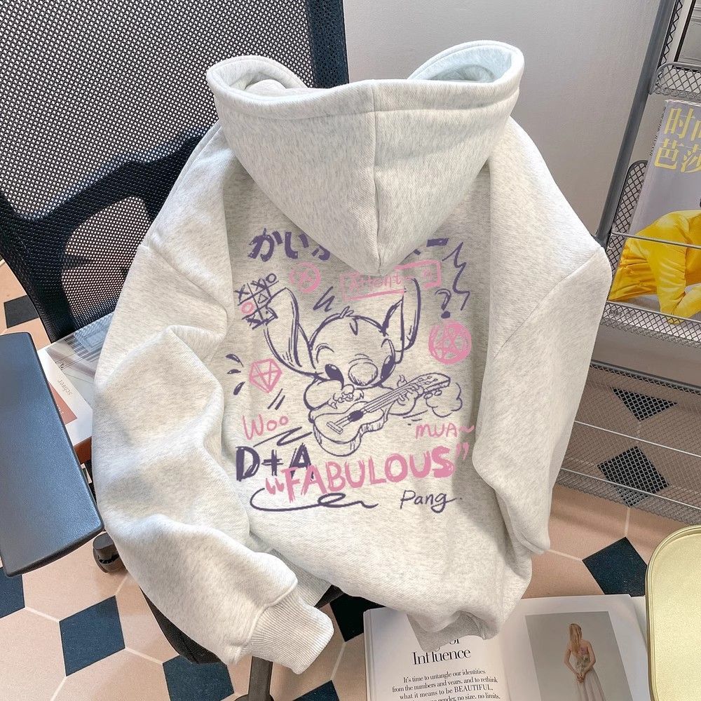 Cute Cartoon Stitch Series Fashion Sweater Kawaii Disney Peripheral Autumn New Trendy Oversize Hooded Jacket Gift for Friends