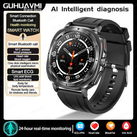 New Health Watch Uric Acid Blood Pressure Blood oxygen Body Analysis Body Fat SmartWatch ECG+PPG Bluetooth call Clock Women Men