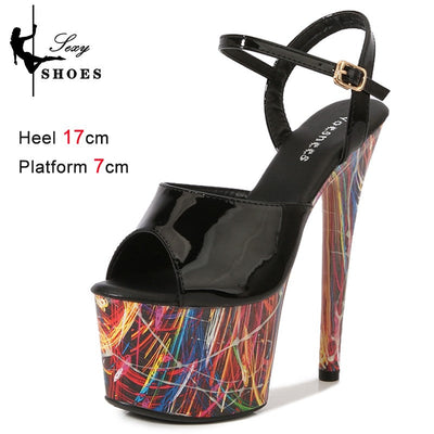 17CM Summer Shoes Women luxury Sandals Platform Ladies Shoes Stripper Womens High Heels Geometric Fluorescent Night light Heels