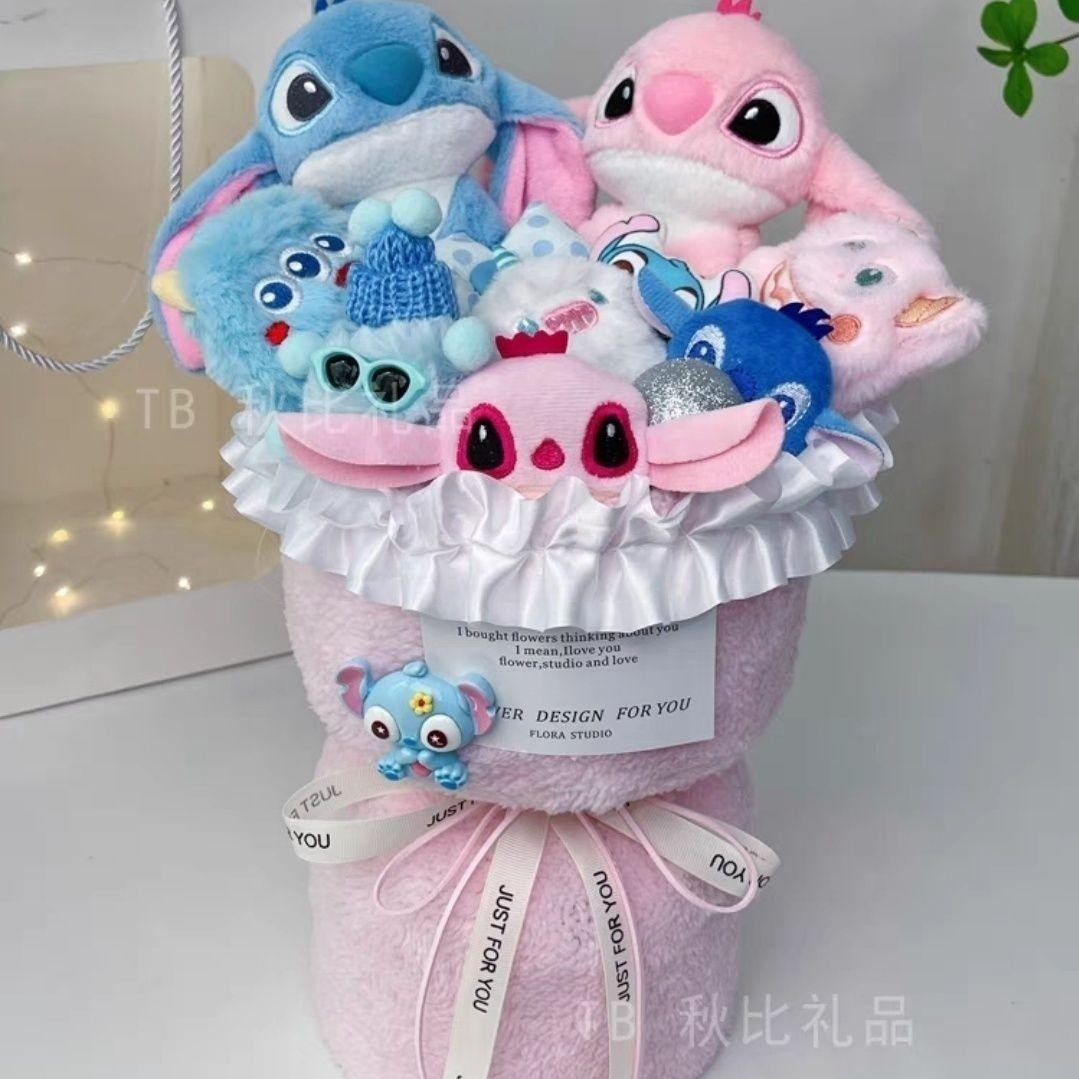 Disney Cartoon Lilo & Stitch Girls Creative Dolls Bouquet Valentine's Day Gifts To Friends with High-Pretty Birthday Gifts