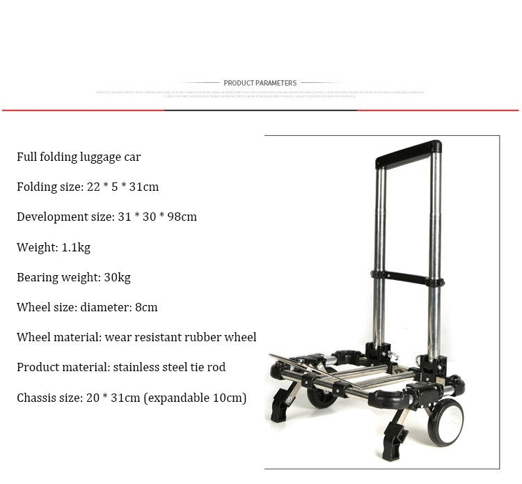 Full folding stainless steel luggage car Bearing capacity 30kg luggage Easy to carry trolley suitcase  Schoolbags shopping carts