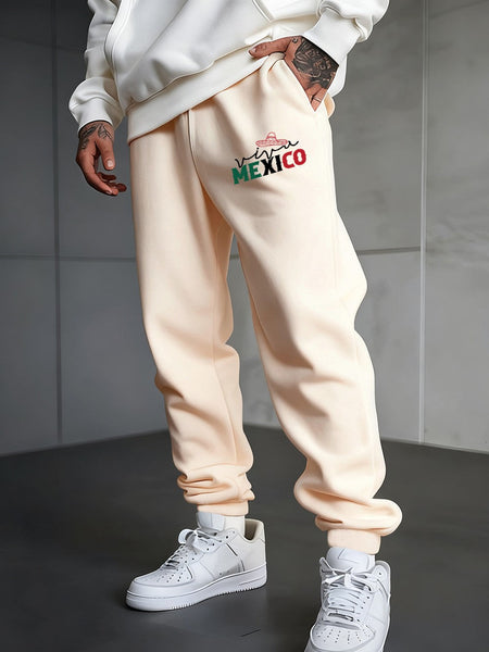 Mexico Creative Letter Prints Sweatpants Mens Casual Trousers Elastic Waist Loose Pocket Jogger Pants Autumn Fleece Warm Clothes