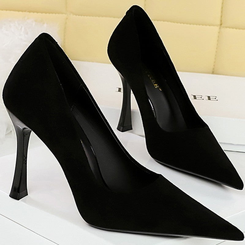Autumn Simple Elegant 10cm 7cm High Heels Stiletto Womens Shoes Pointed Black Etiquette Professional Single Shoes Wedding Shoes