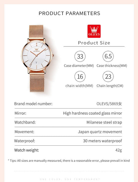 OLEVS 5869 Fashion Women's Watches Milanese Mesh Belt Waterproof Simplicity Versatile Quartz Watch for Lady Original Wristwatch
