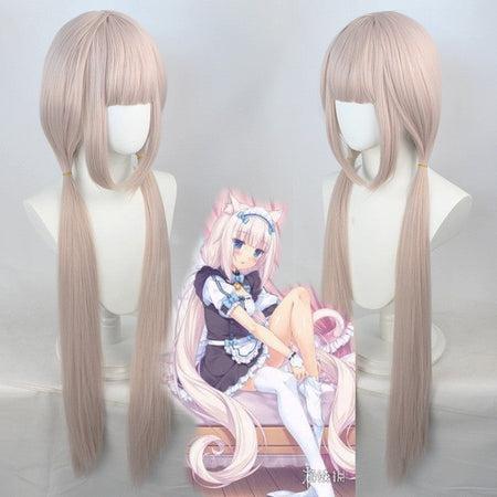 Anime Nekopara Cosplay Vanilla Chocola Cosplay Wig Long Pink/Brown Hair Nekopara Cosplay Chocola/Vanilla Wig Christmas Party Wig