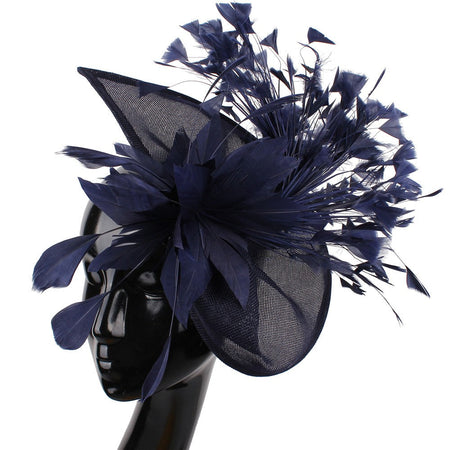 Royal Blue Gorgeous Fascinator Hat With Clips Elegant Women Fancy Feathers Wedding Hats Bridal Hair Accessories Lady Millinery