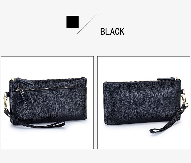 Women's Wristlet Clutch Purse Genuine Leather Clutch Cellphone Smartphone Long Wallet Vintage Purse Travel Double Zip Wristlets