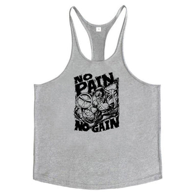 NO PAIN NO GAIN Print Gym Fitness T-Shirt Mens Bodybuilding Sport Sleeveless Vests Cotton Breathable Y-back Suspenders Tank Tops
