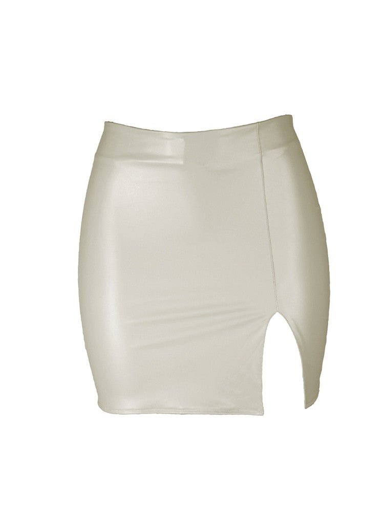 2025 Women Leather Night Clubwear Skirts Summer Pure Color PU-leather Zipper Sexy Hip Leather Mini Skirts