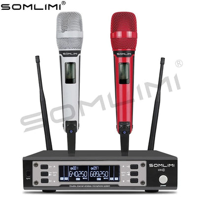 SOMLIMI EW135G4 UHF Dual Channels Profession Wireless Microphone System Stage Performance Dynamic Long Distance Metal Handheld