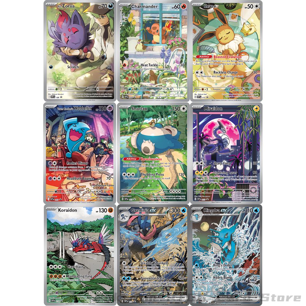 9Pcs PTCG Pokemon Cards SV Scarlet Violet Promo Card Holo Rare Battle Snorlax Charmander Wobbuffet Eevee Foil Trading Cards Gift
