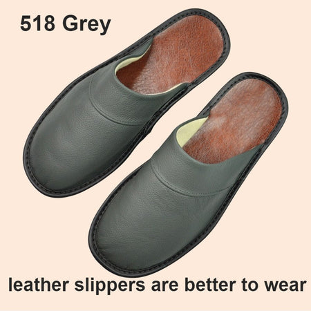 Big sizeGenuine Cow Leather Slippers Homes in indoor slipper Spring Autumn men women elderly non-slip casual single Slides shoes