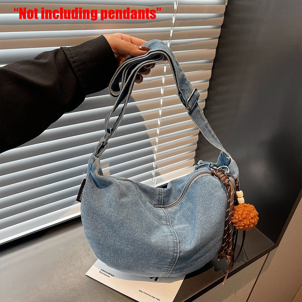 Autumn and Winter Trendy and Cool Fashion Denim Dumpling Bag New Zipper Versatile Single Shoulder Crossbody Bag