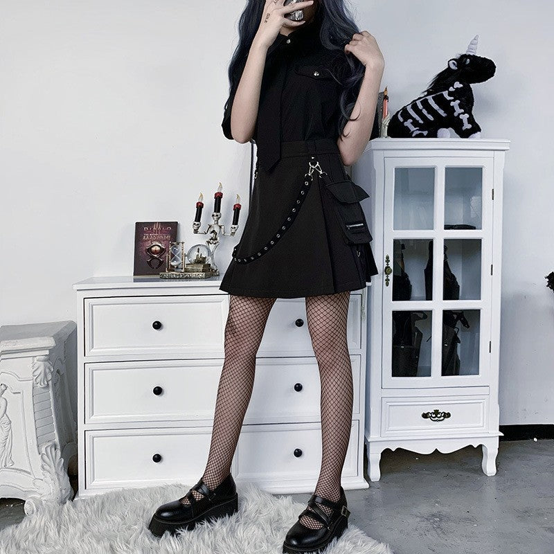 High Waist Black Skirts Harajuku Punk Gothic Women Sexy Patchwork Bandage Mini Female Streetwear Black Skirt